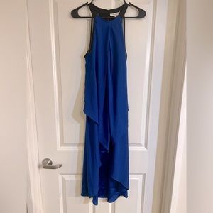 Mika & Gali flowy high-low crepe dress with racer back style and black contour